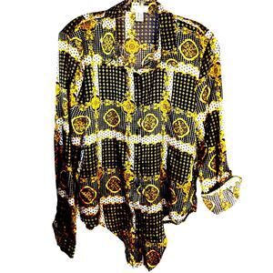 Birch & Stone Large Women's Top Black Yellow Shirt Blouse Misses Size12 14